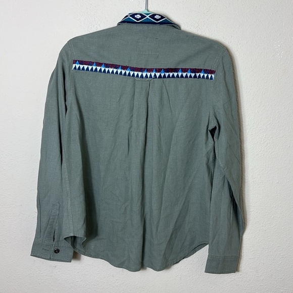 Rails Kona Button Down Shirt Linen Blend Embroidered Olive Green Shirt Sz XS - Picture 6 of 14